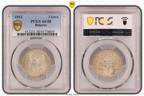 1913 2 Leva KM-32  Ag AU58