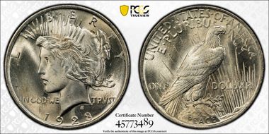 1923 $1 VAM 1G, Tiara Die Gouge MS65
