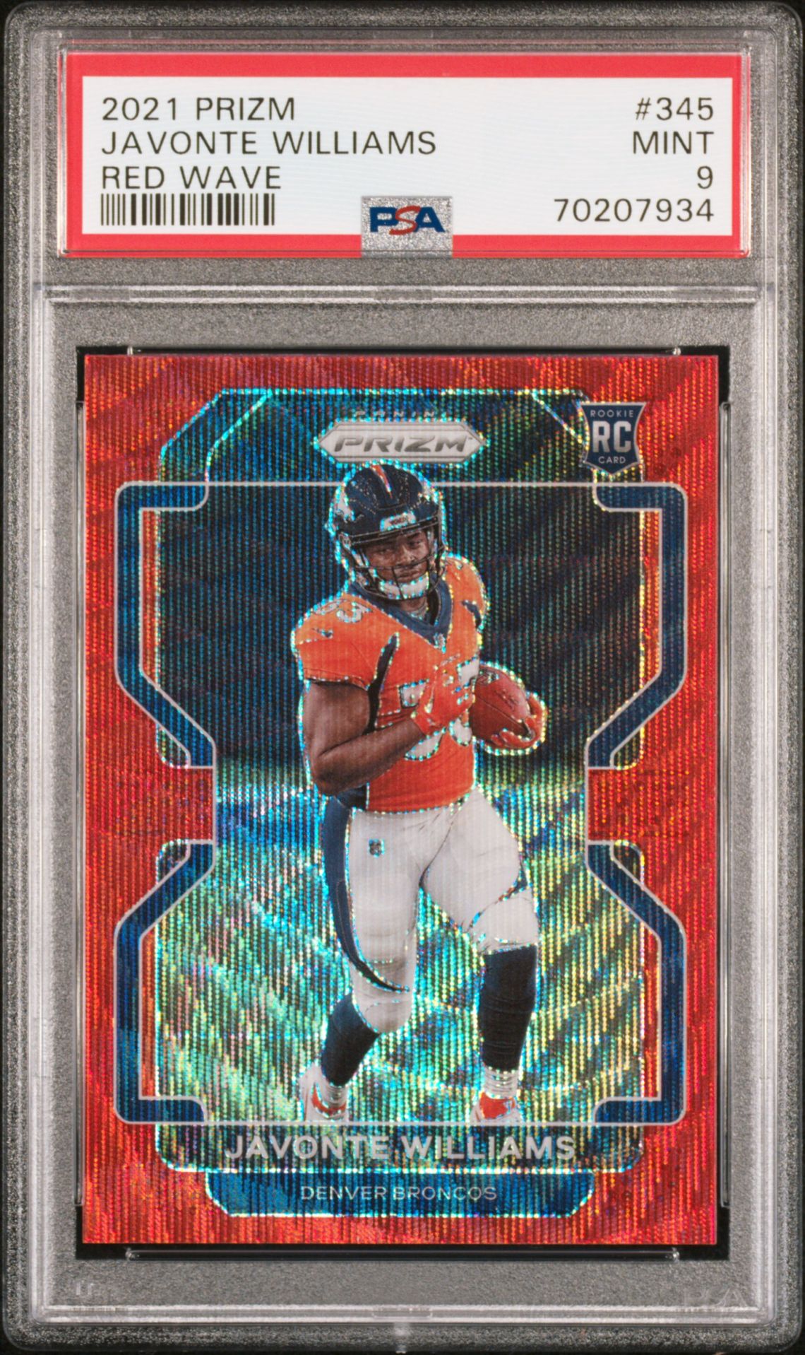 2021 Panini Prizm Javonte Williams #345 (Red Wave) Mint 9 front