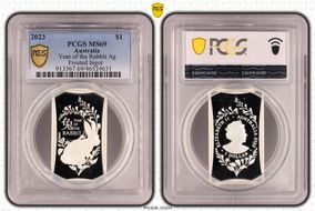 2023 $1 Year of the Rabbit Ag Frosted Ingot MS69