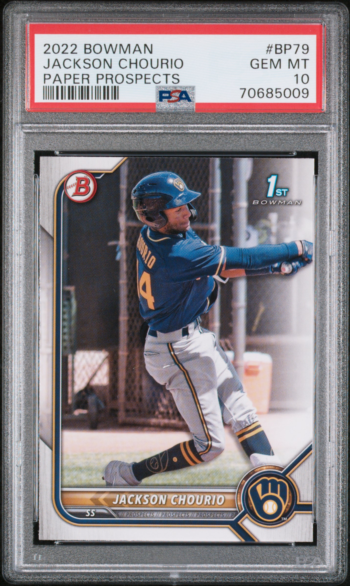 2022 Bowman Paper Prospects Jackson Chourio #Bp79 (Paper Prospects) Gem Mt 10 front