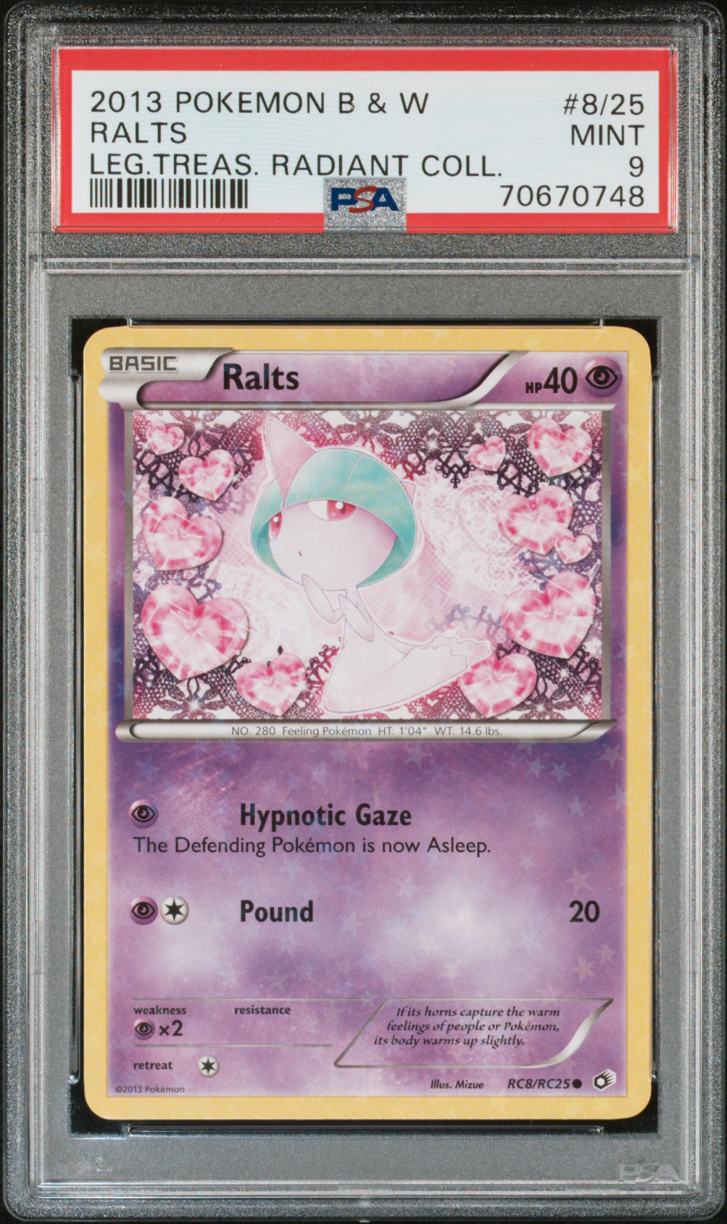 2013 Pokemon Black & White Legendary Treasures Radiant Collection #RC8/RC25 Ralts – PSA MINT 9