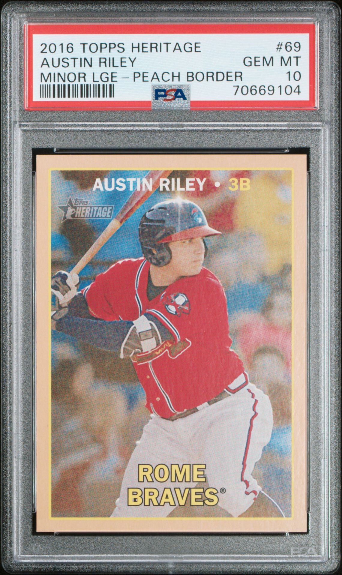 2016 Topps TOPPS HERITAGE MINOR LEAGUE MINOR LGE-PEACH BORDER #69 Austin Riley front
