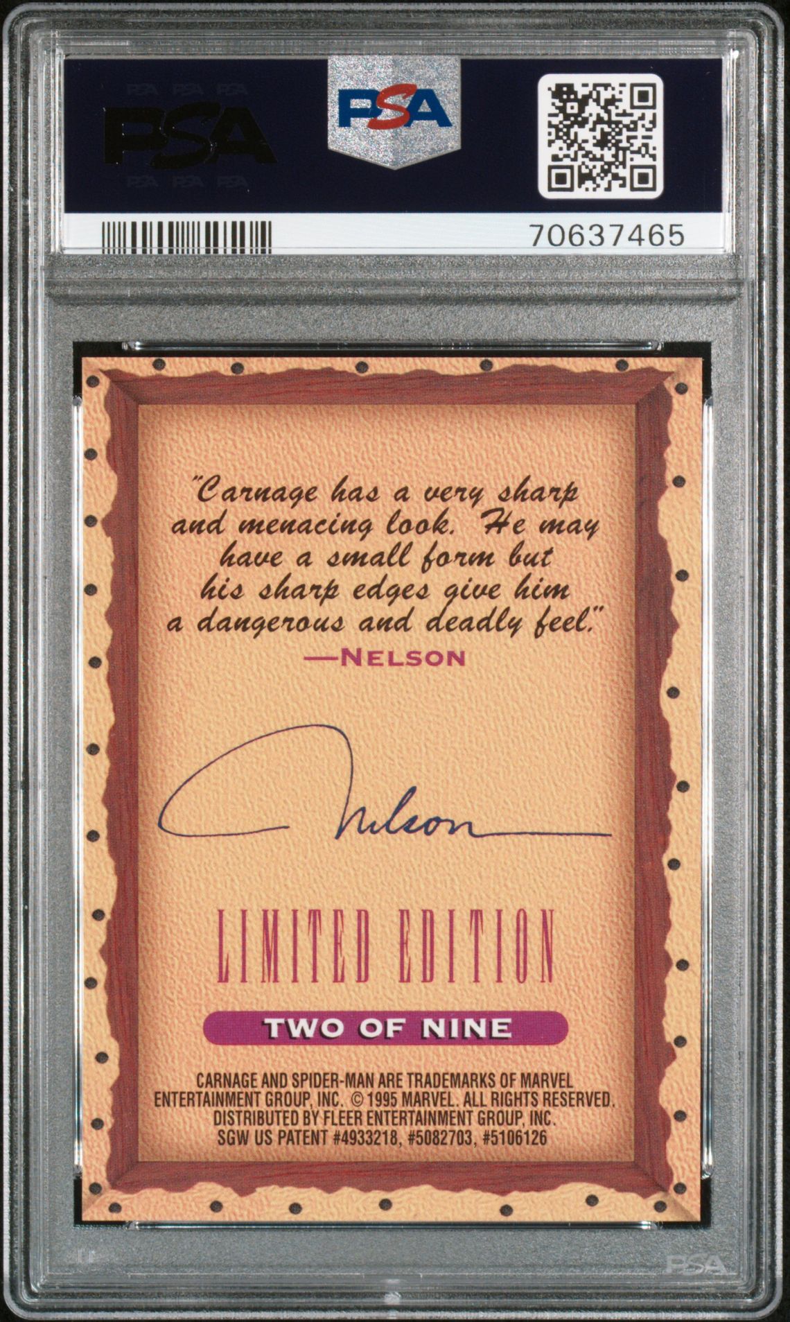 1995 Ultra Spider-Man Masterpieces Carnage #2 (Masterpieces) Gem Mt 10 back
