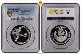 AH1412-1992 £5 Olympics-Soccer PR68DCAM