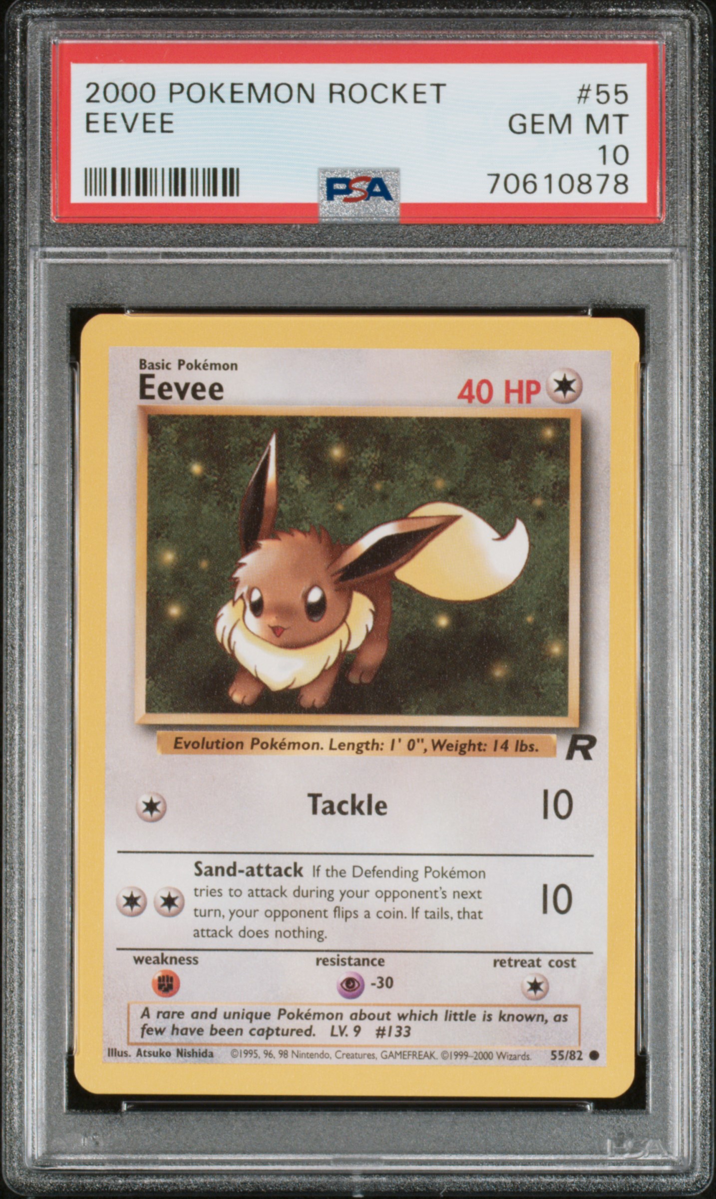 2000 Pokemon Team Rocket #55 Eevee – PSA GEM MT 10