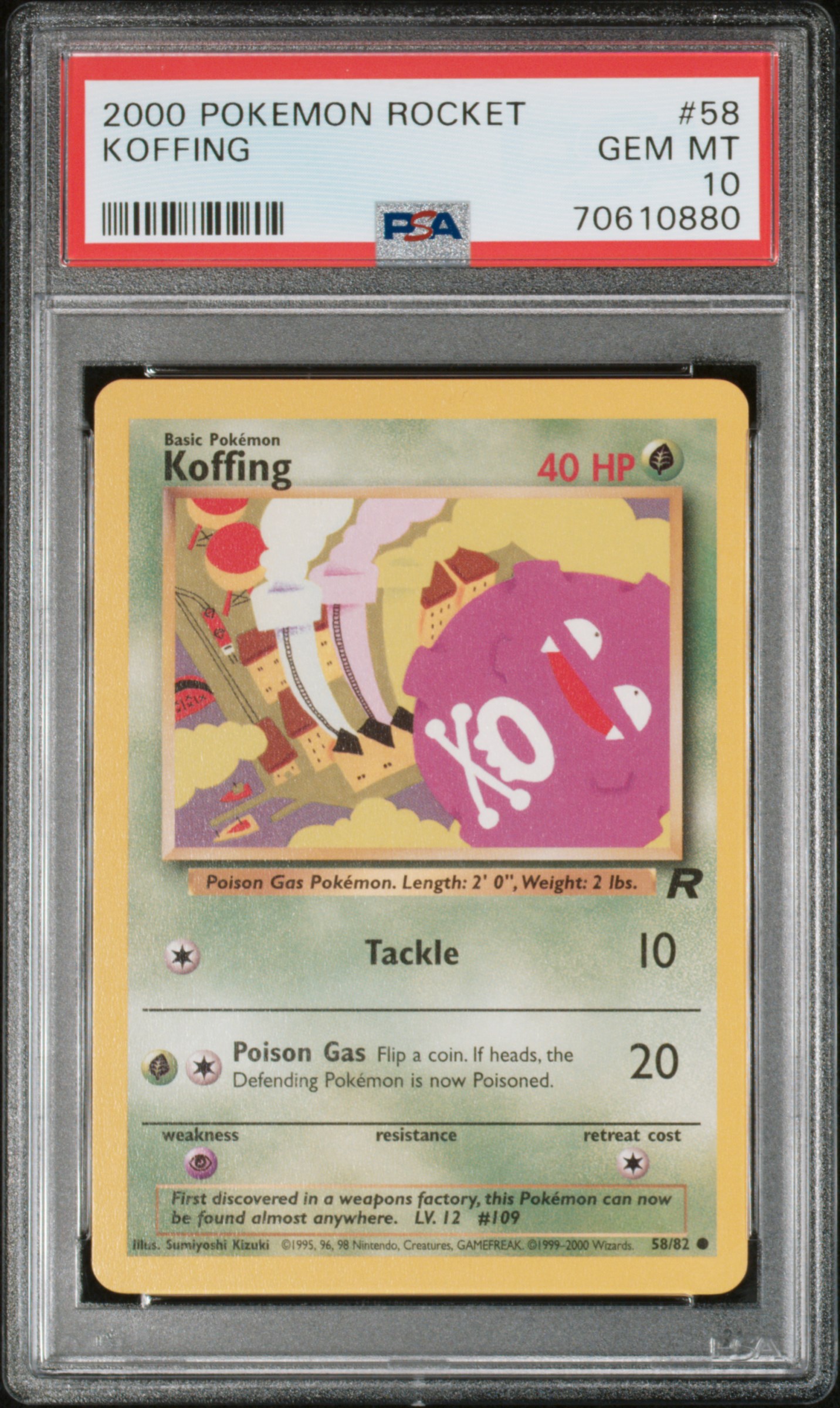 2000 Pokemon Team Rocket #58 Koffing – PSA GEM MT 10