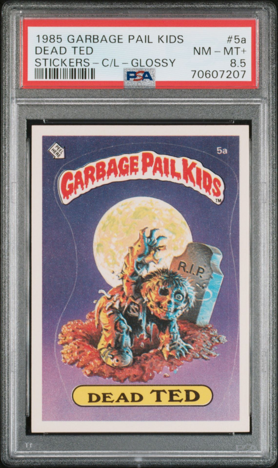 1985 Topps GARBAGE PAIL KIDS STICKERS STICKERS-C/L-GLOSSY #5A Dead Ted front