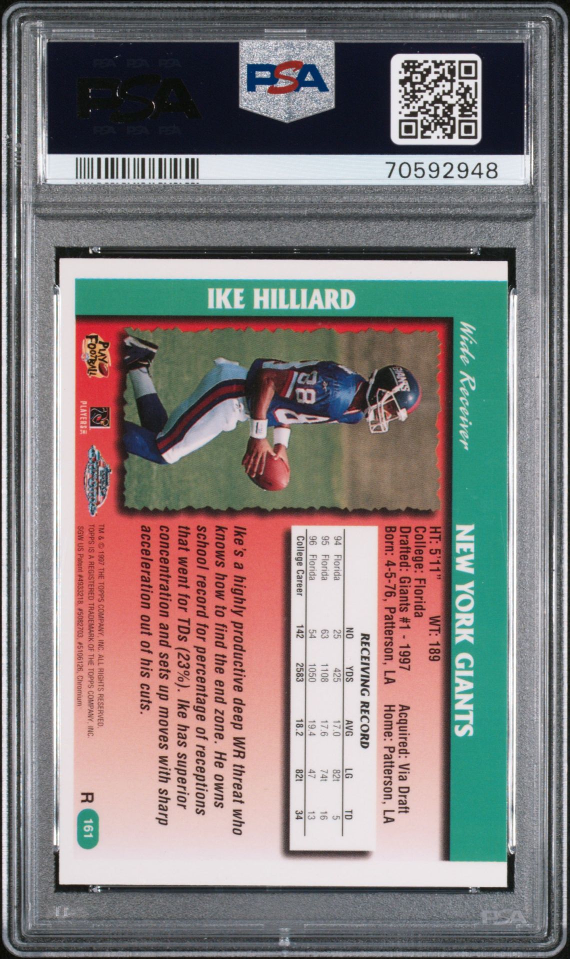 1997 Topps Chrome Ike Hilliard #161 (Refractor) Nm 7 back