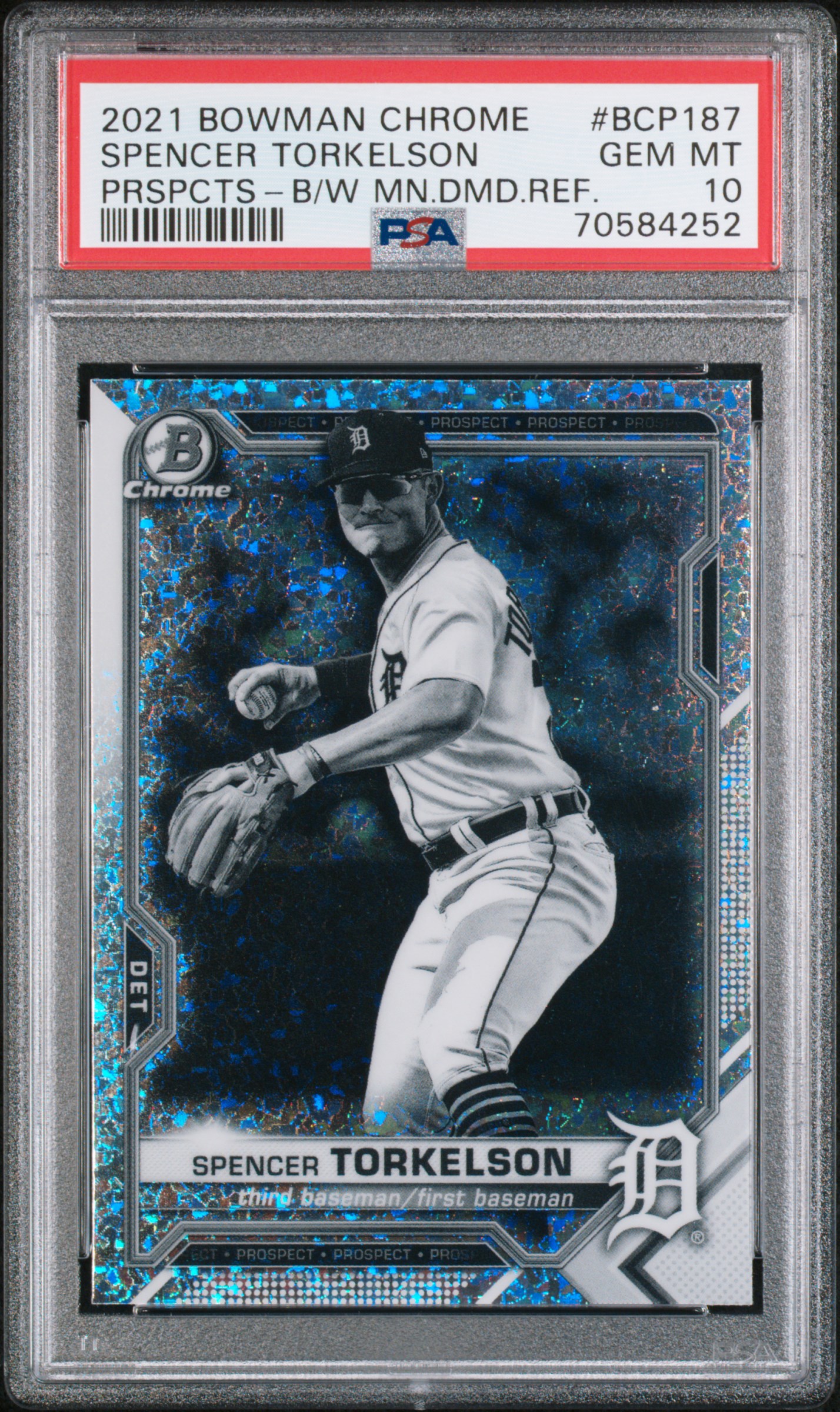 2021 Bowman Chrome Prospects Black/White Mini Diamond Refractor #BCP-187 Spencer Torkelson Rookie Card – PSA GEM MT 10
