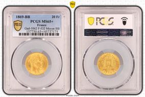 1869-BB 20 Fr Gad-1062 F-532 Moyen BB MS65+