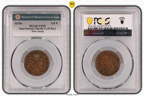 1670s NJ 1/4P Saint Patrick, Martin 1c.20-Da.2 VF25BN
