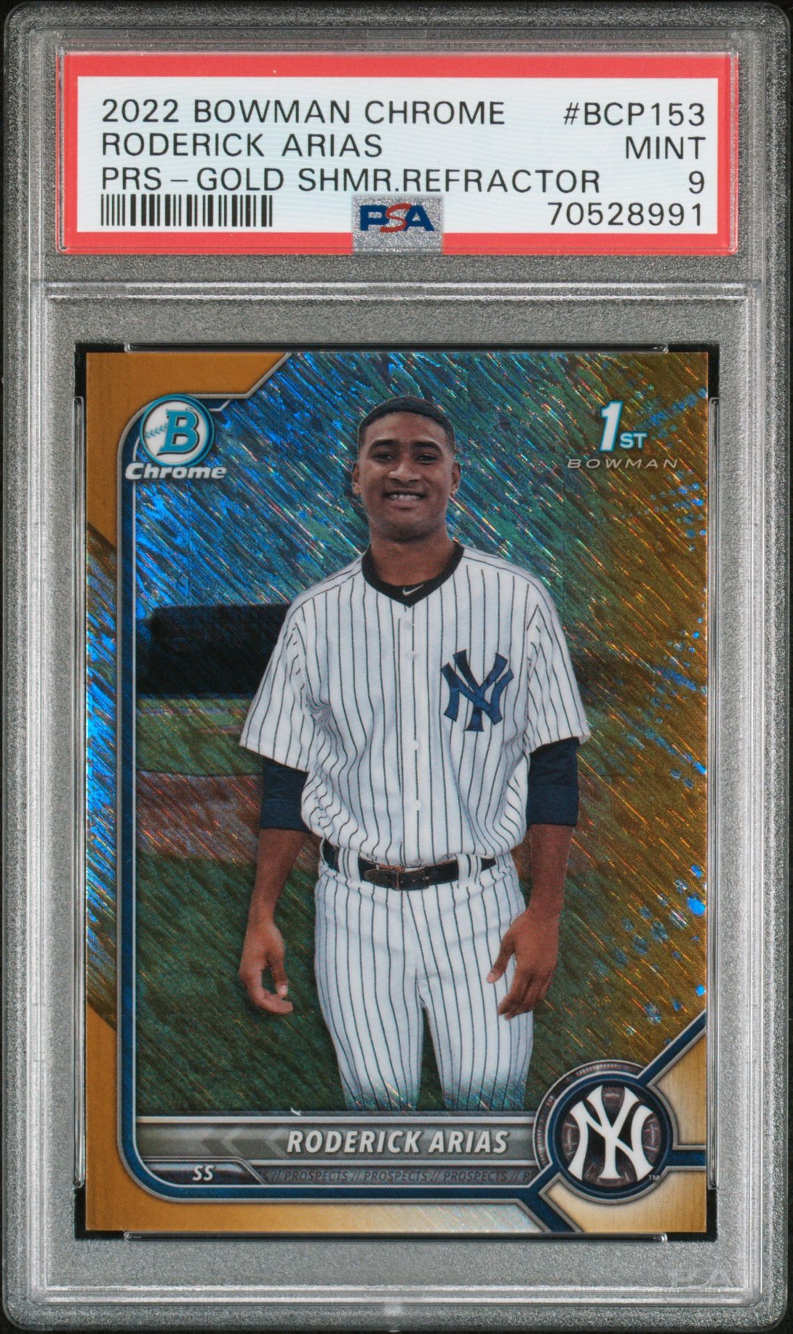 2022 Bowman Chrome BOWMAN CHROME PROSPECTS PRS-GOLD SHMR.REFRACTOR #BCP153 Roderick Arias front