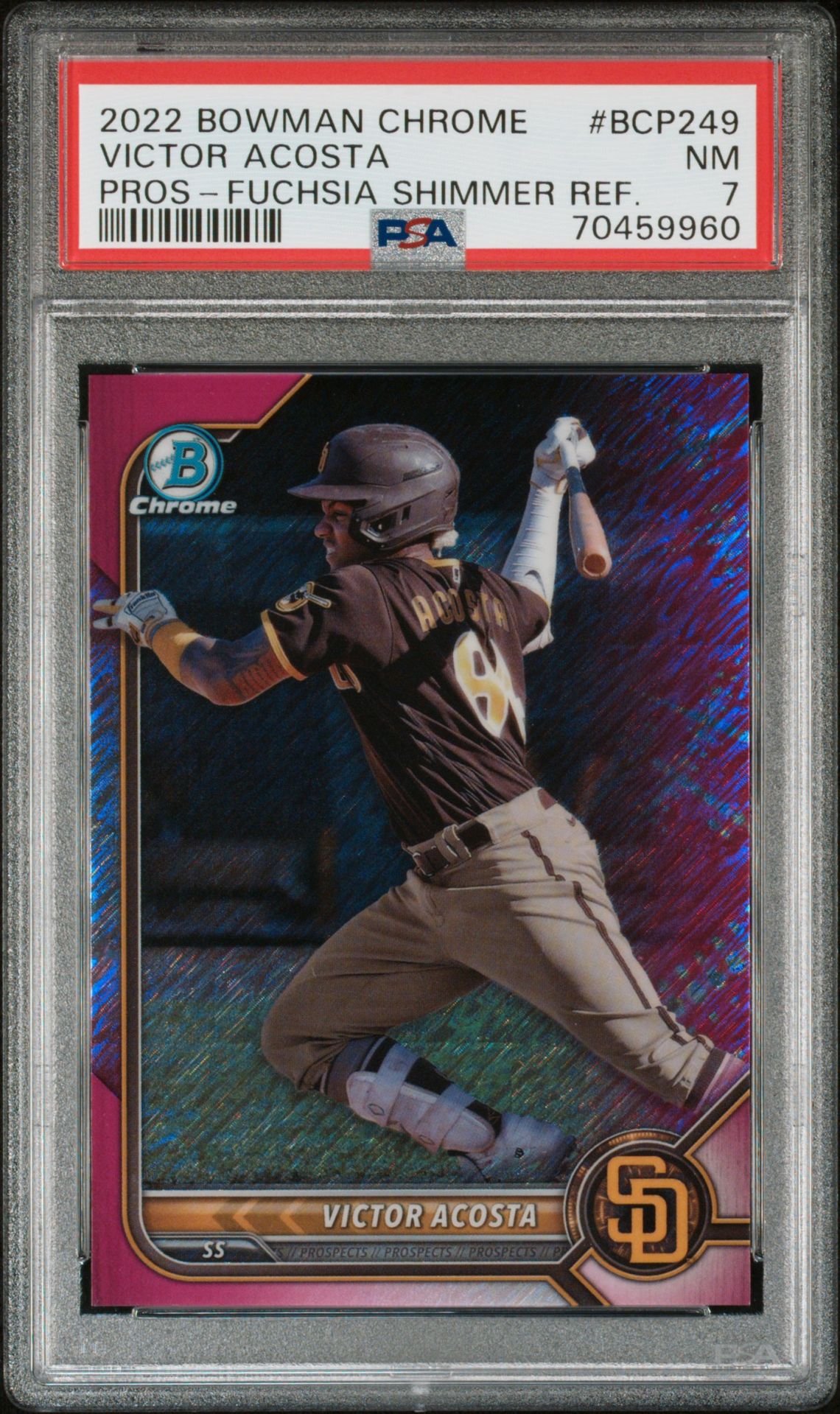 2022 Bowman BOWMAN CHROME PROSPECTS FUCHSIA SHIMMER REF. #BCP249 Victor Acosta front