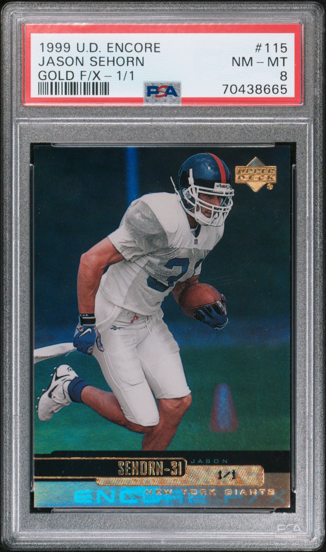 1999 Upper Deck Encore Jason Sehorn #115 (Gold F/X-1/1) Nm-Mt 8 front