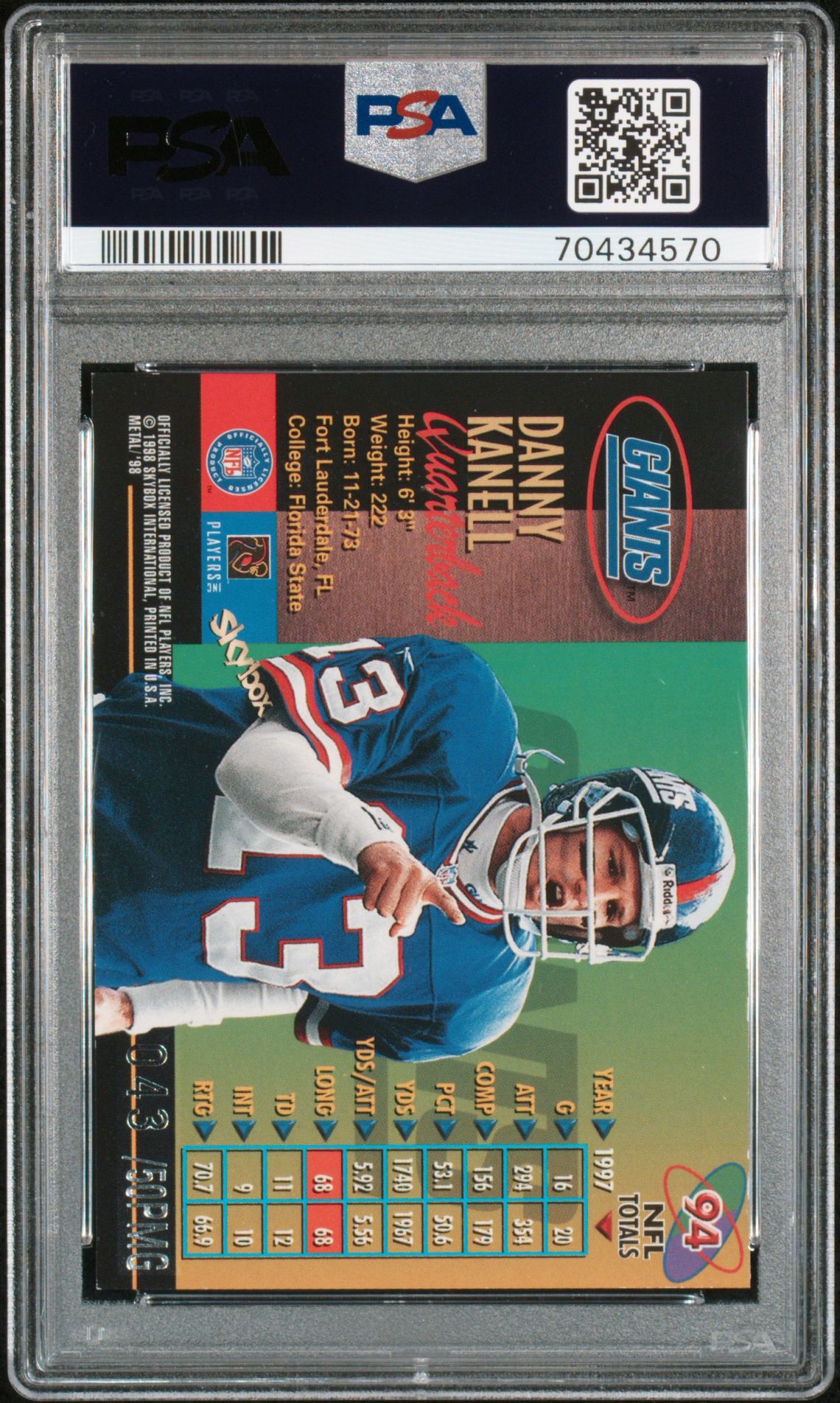 1998 Metal Universe Danny Kanell #94 (Precious Metal Gems) Nm-Mt 8 back