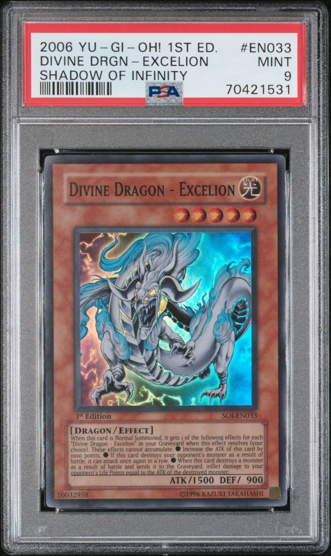 2006 Yu-Gi-Oh! YU-GI-OH! SOI-SHADOW OF INFINITY 1st Edition #EN033 Divine Drgn-Excelion front