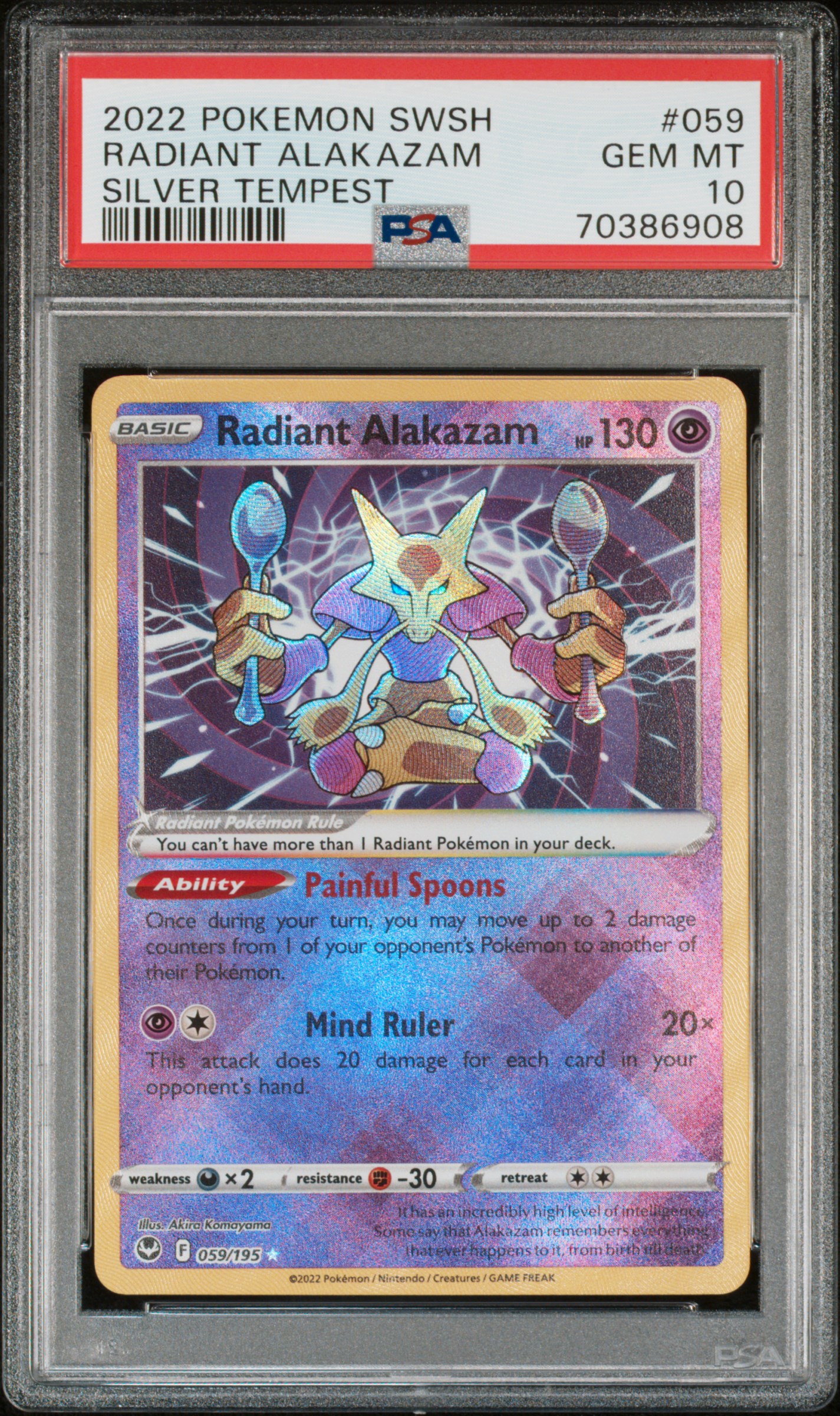 MINT 10! Radiant Alakazam #59 Silver Tempest Pokemon GMA Potential PSA or  BGS