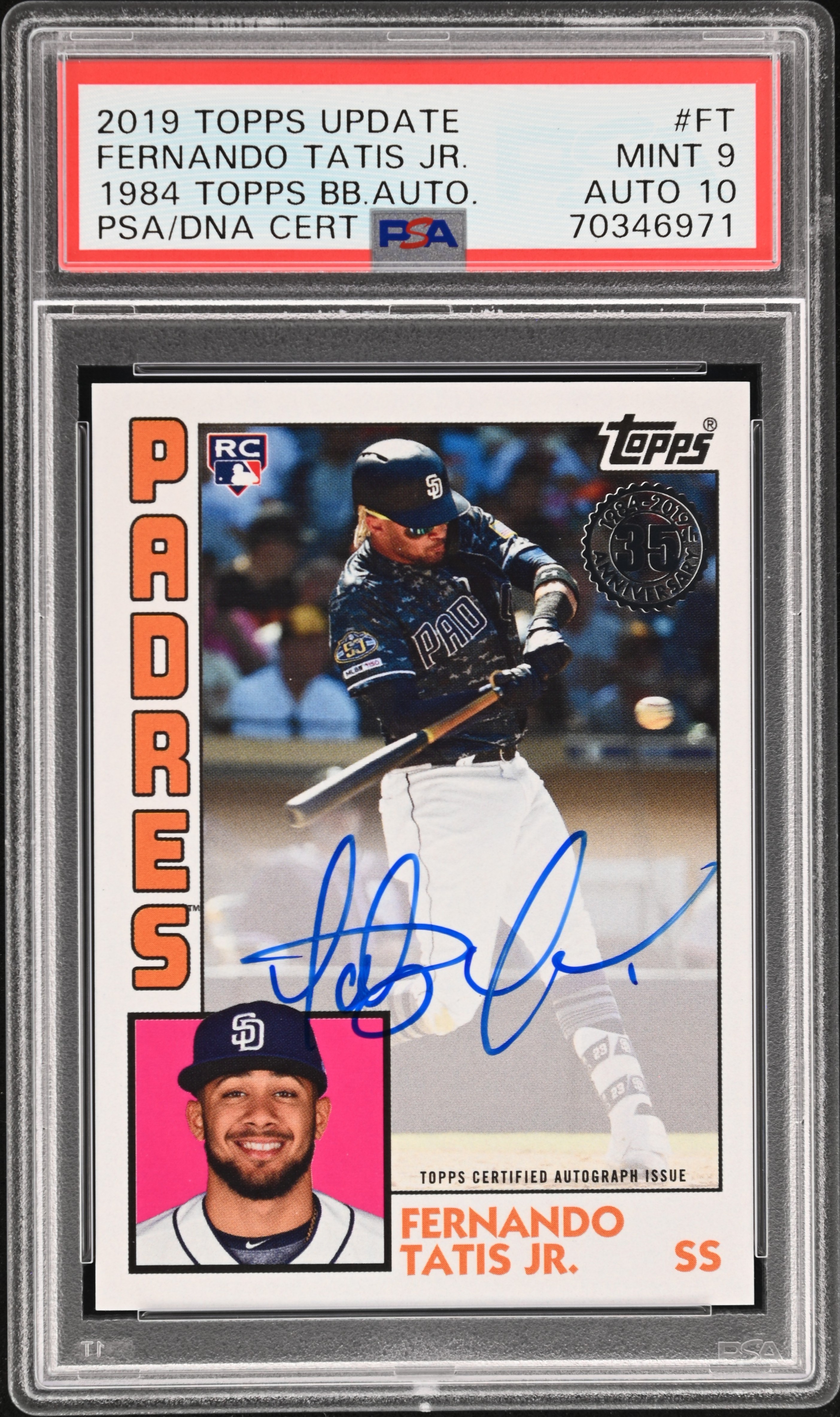 2019 Topps Update 1984 Topps Baseball Autographs #FT Fernando Tatis Jr. Signed Rookie Card – PSA MINT 9, PSA/DNA GEM MT 10