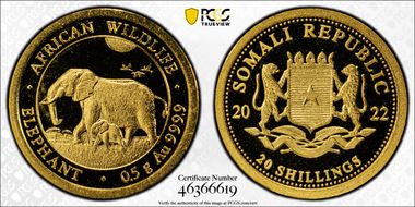 2022 20 S African Elephant Au .50g MS70