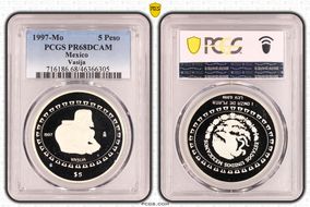 1997-Mo 5 Peso Vasija KM-621  Ag PR68DCAM