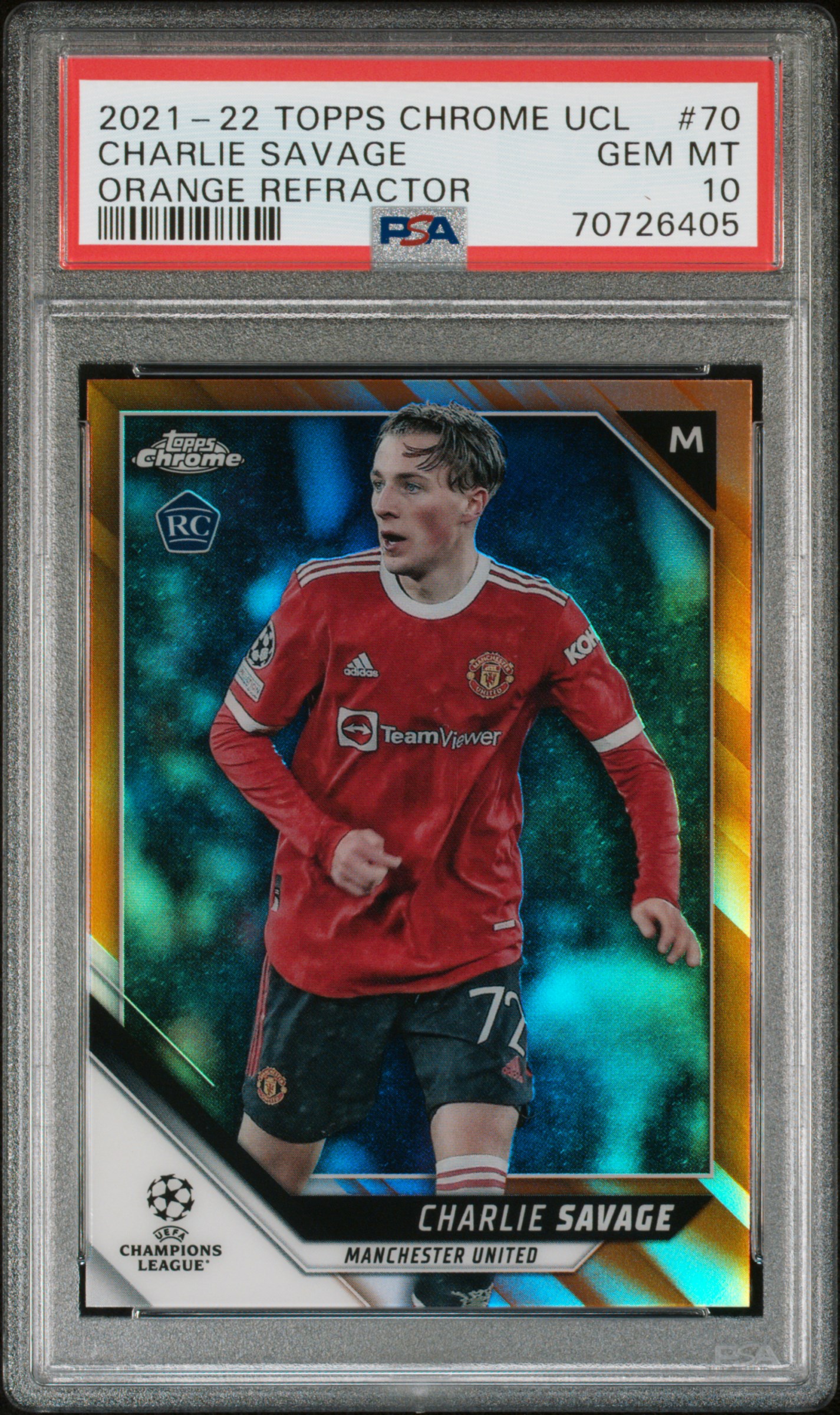 2021 Topps Chrome Uefa Champions League Charlie Savage #70 (Orange Refractor) Gem Mt 10 front