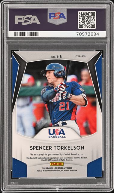 2019 Panini Prizm Draft Picks Autograph Spencer Torkelson #118 (Autograph) Nm-Mt 8 back