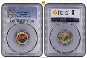2017 $2 Planetary Coins Mars Colorized MS70