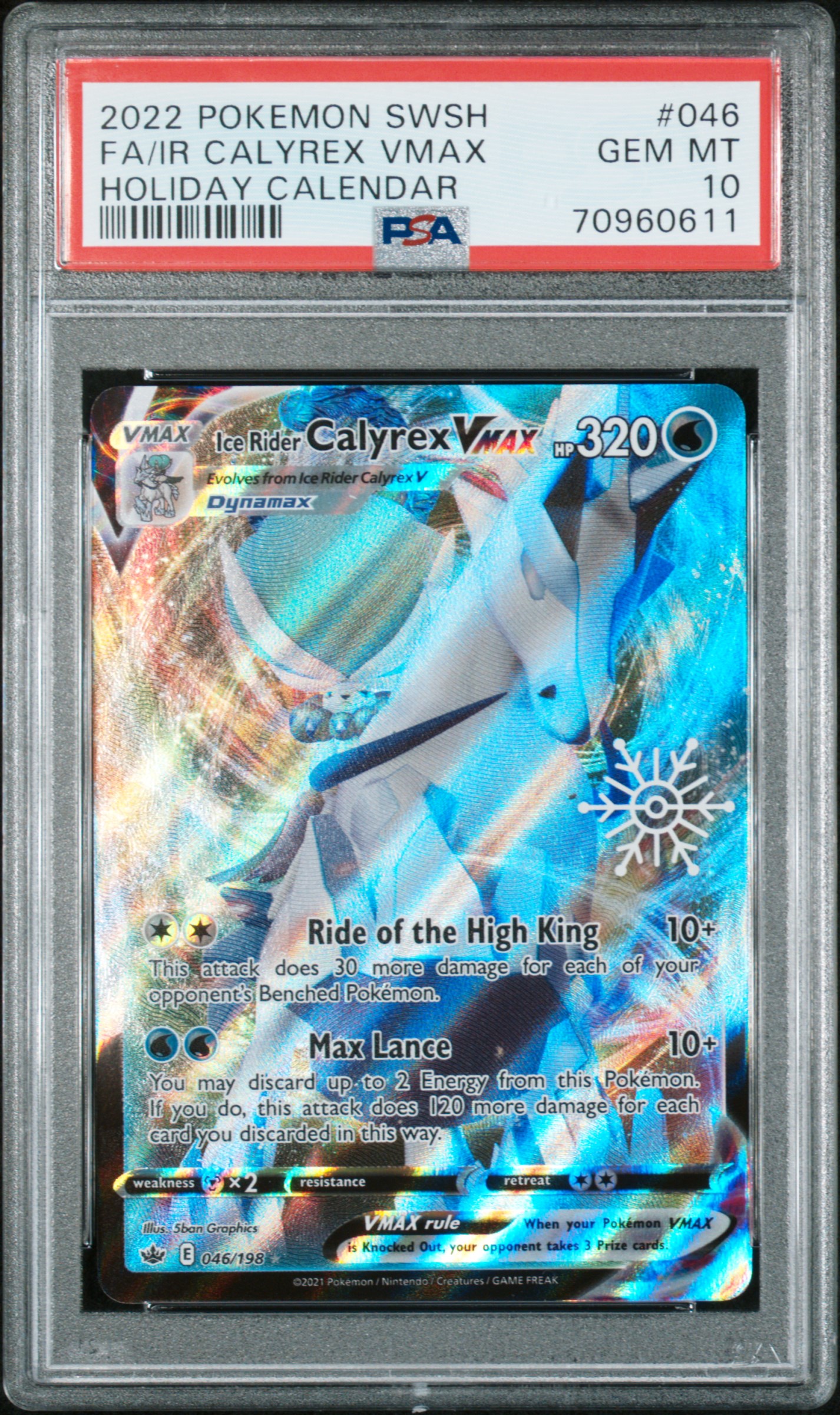2021 #046 Full Art/Ice Rider Calyrex Vmax PSA 10 Sword & Shield Chilling Reign