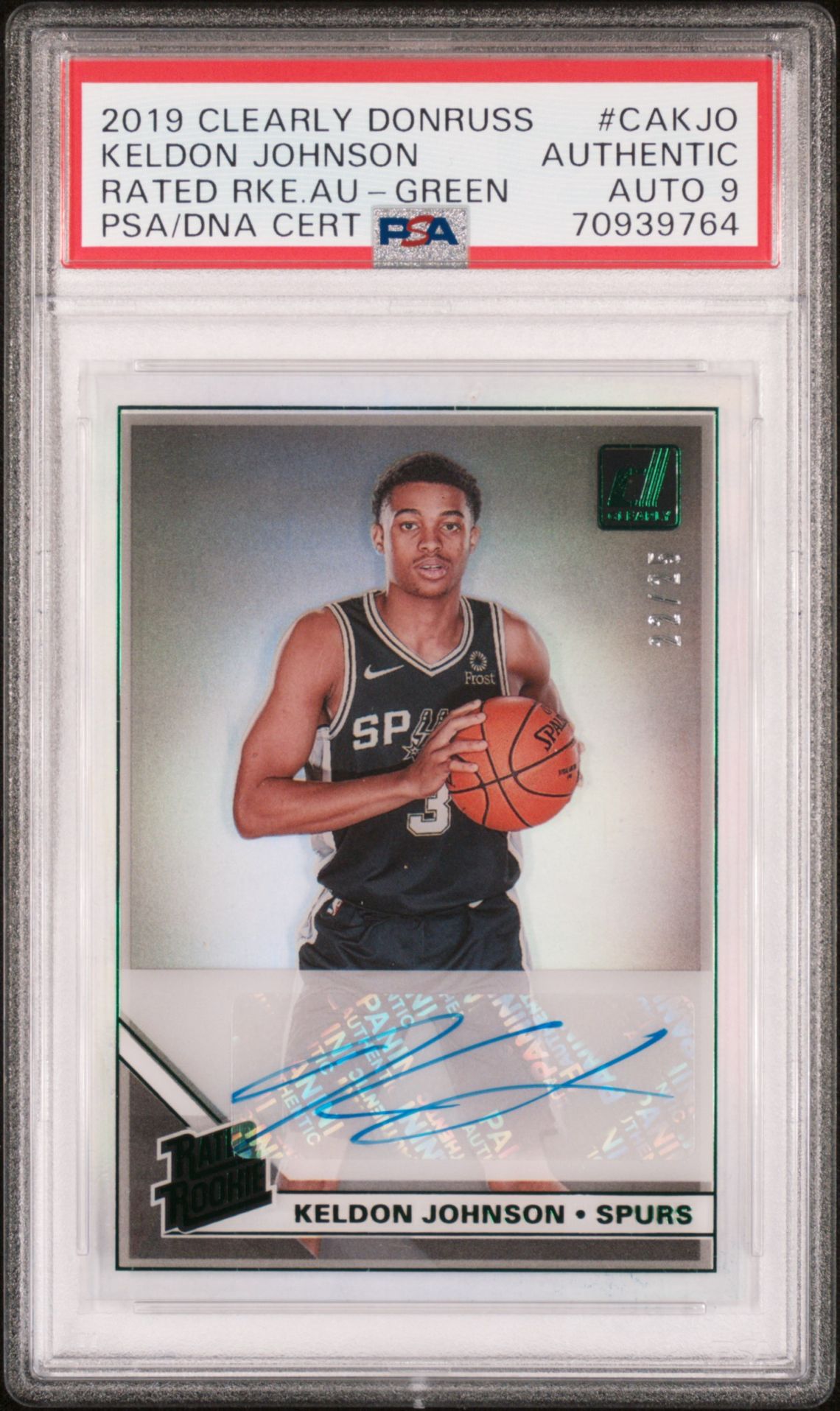 2019 Panini PANINI CLEARLY DONRUSS RATED ROOKIE AUTOGRAPHS RATED RKE.AU-GREEN #CAKJO Keldon Johnson front
