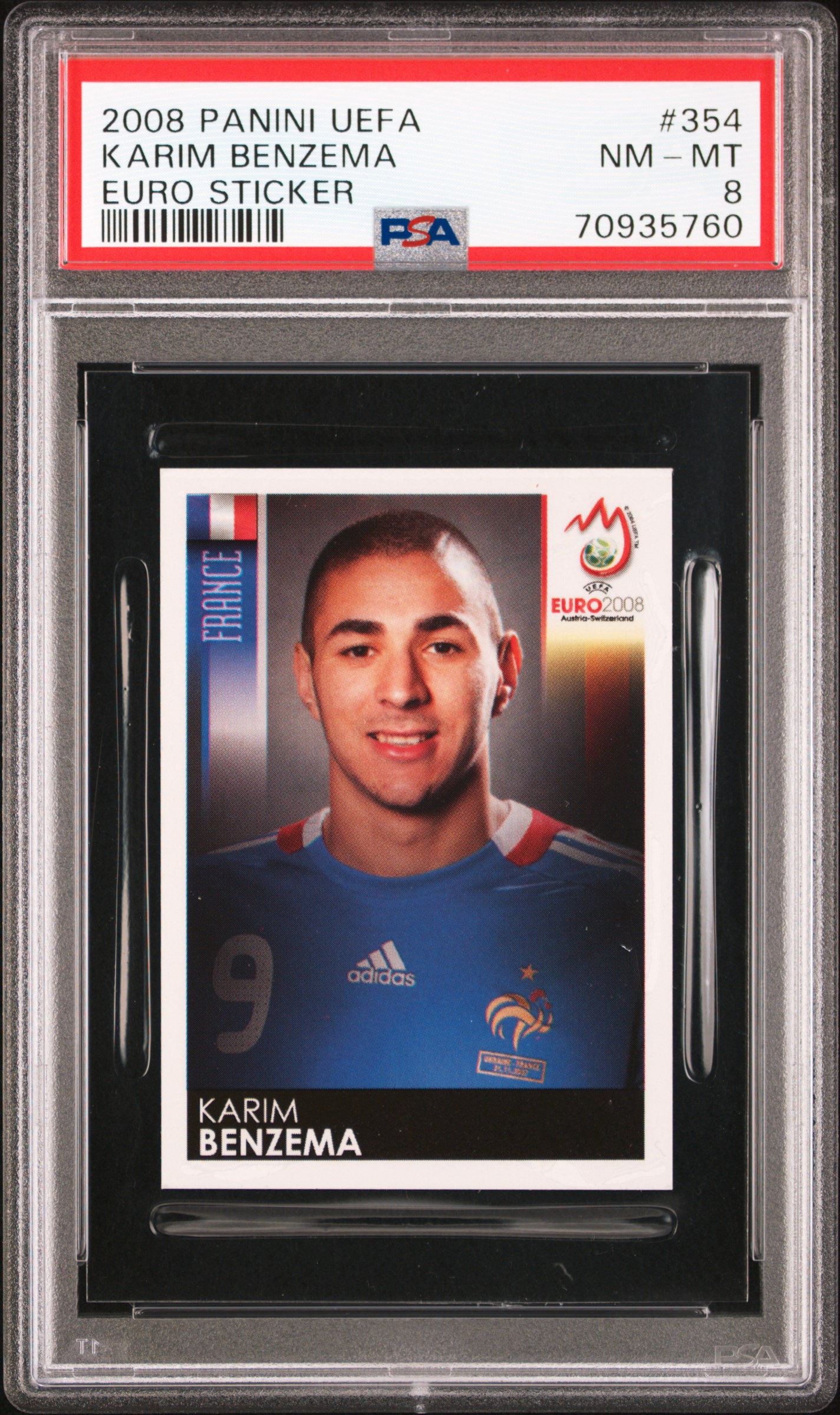 2008 Panini UEFA Euro Sticker #354 Karim Benzema – PSA NM-MT 8