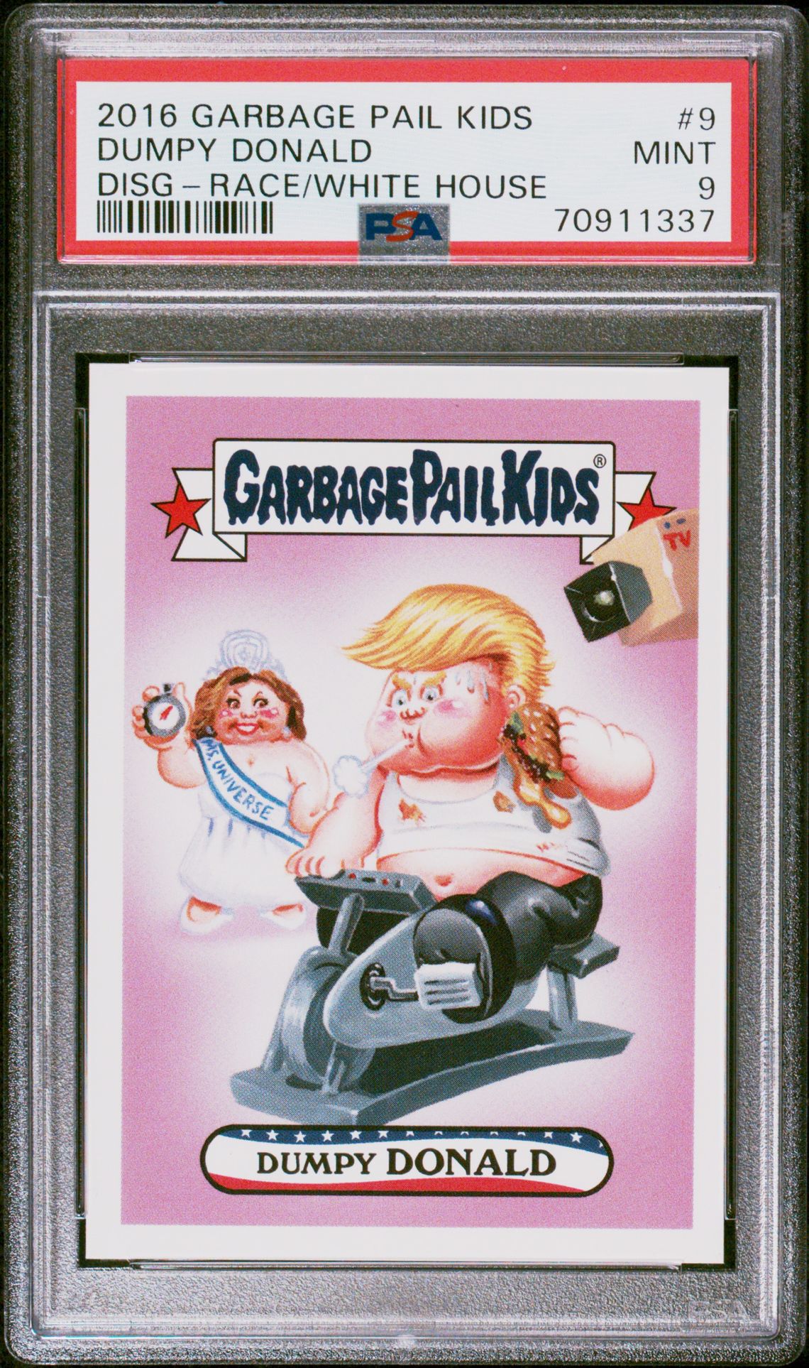 2016 Garbage Pail Kids GARBAGE PAIL KIDS DISG-RACE TO THE WHITE HOUSE RACE/WHITE HOUSE #9 Dumpy Donald front