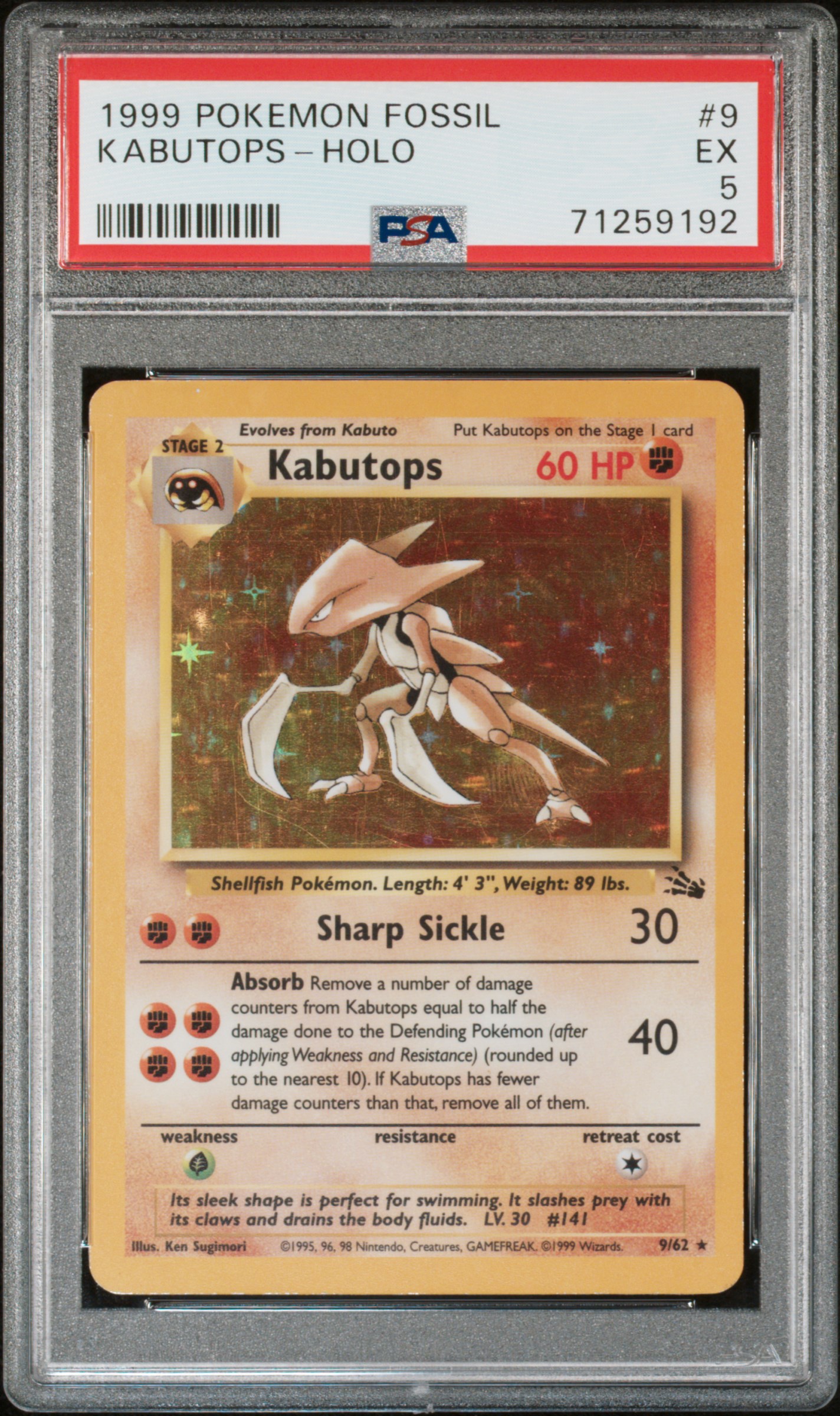 1999 #9 Kabutops-Holo PSA 5 Fossil