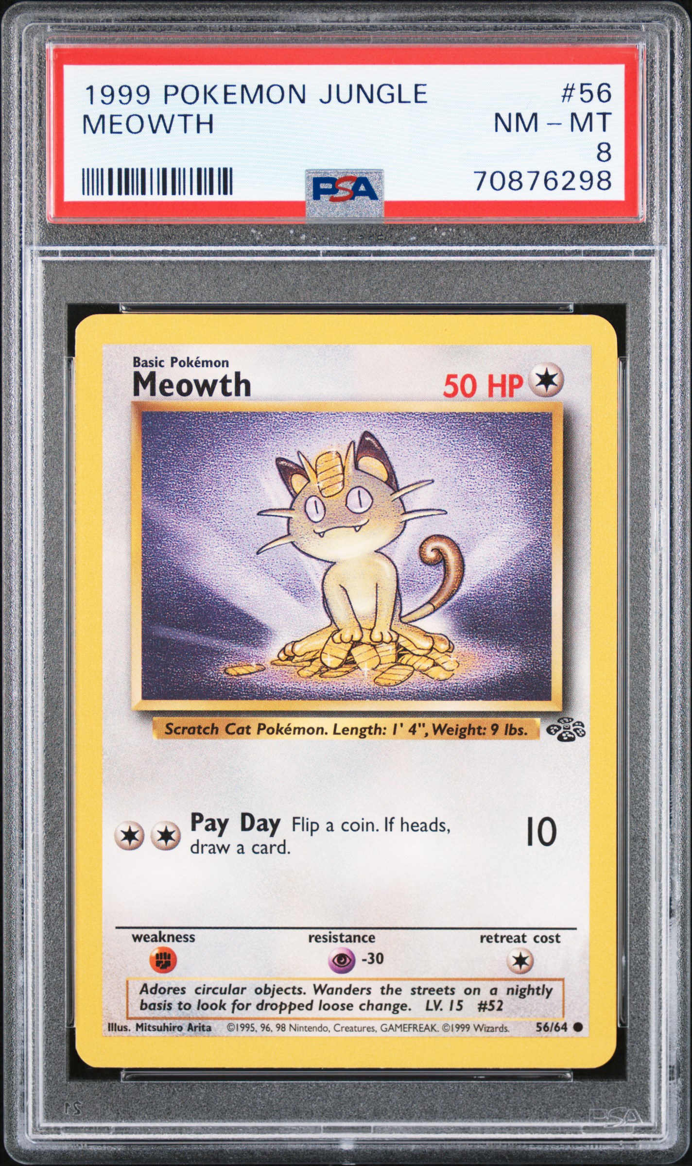 1999 Pokemon Jungle #56 Meowth - PSA NM-MT 8
