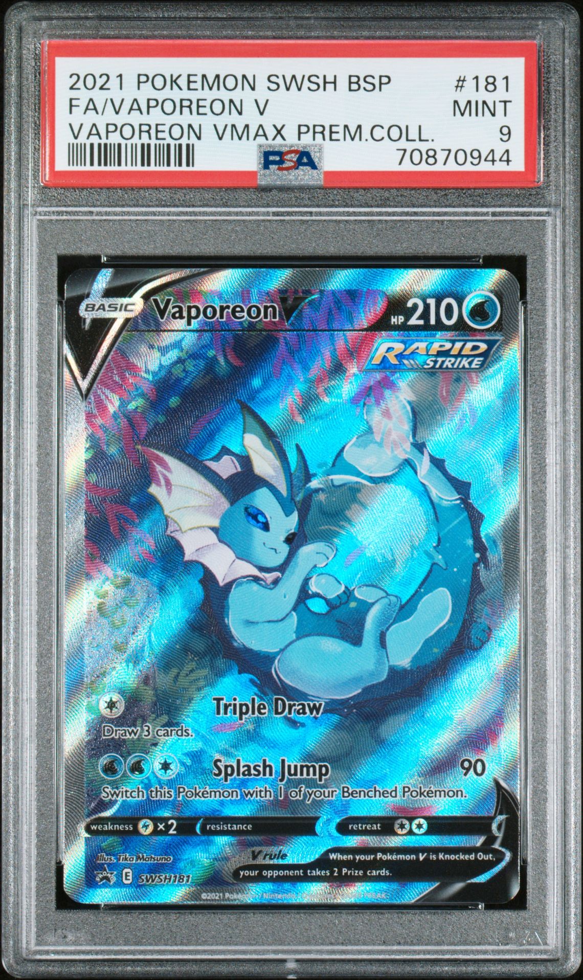 2021 Pokemon Swsh Black Star Promo Fa/Vaporeon V #181 (Vaporeon Vmax Prem.coll.) Mint 9 front