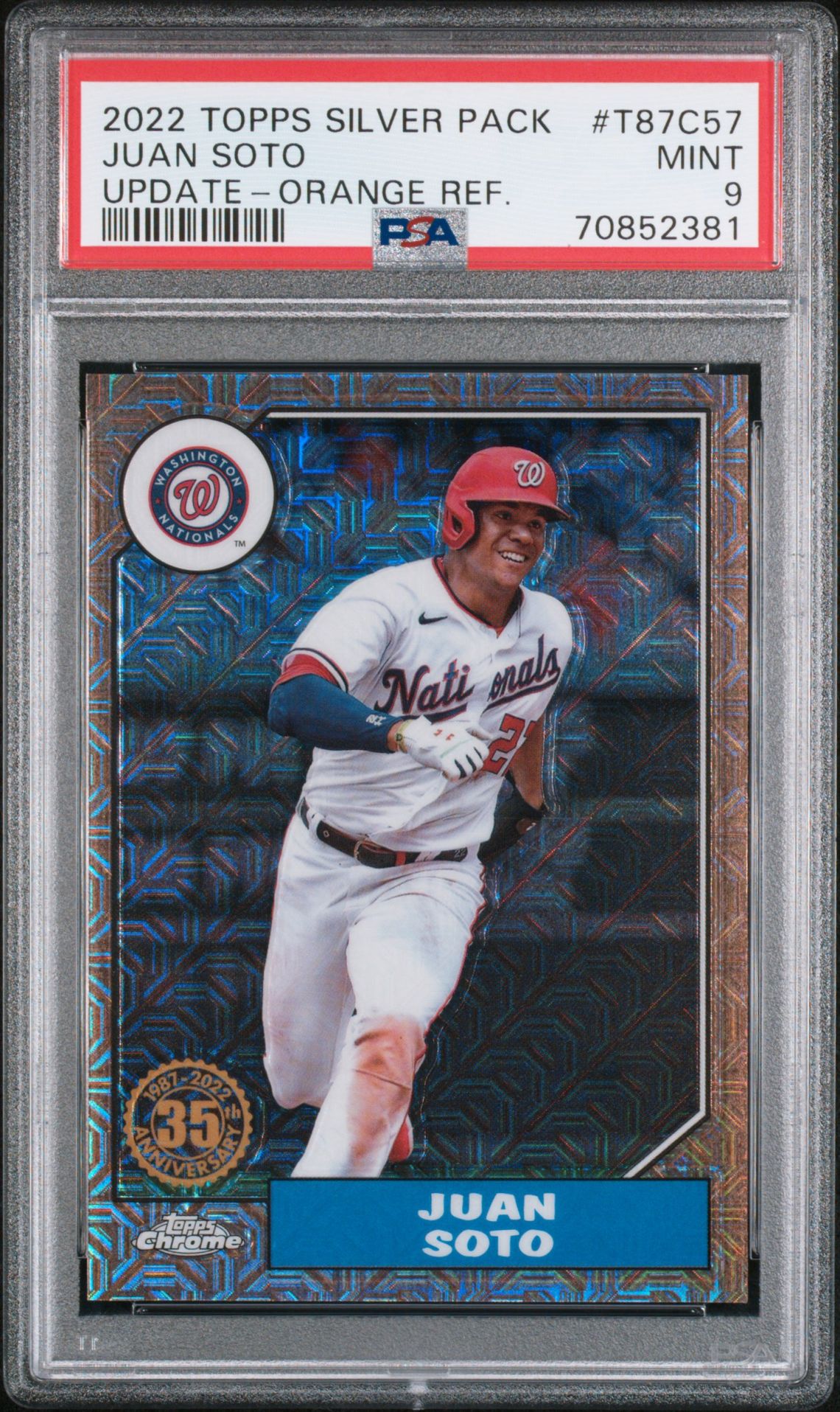 2022 Topps TOPPS SILVER PACK 1987 CHROME PROMO UPDATE-ORANGE REF. #T87C57 Juan Soto front