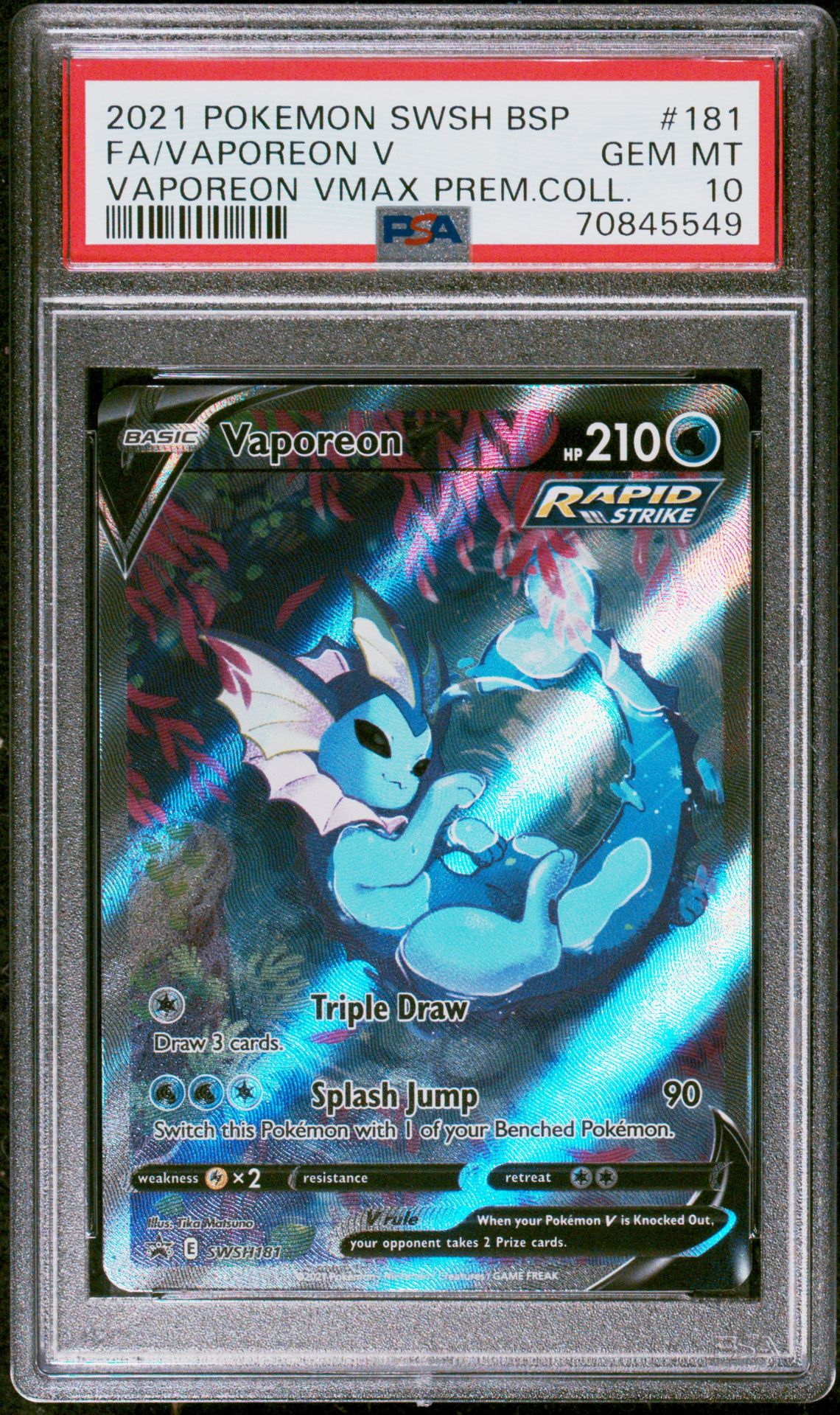 2021 Pokemon POKEMON SWSH BLACK STAR PROMO VAPOREON VMAX PREM.COLL. #181 Fa/Vaporeon V front