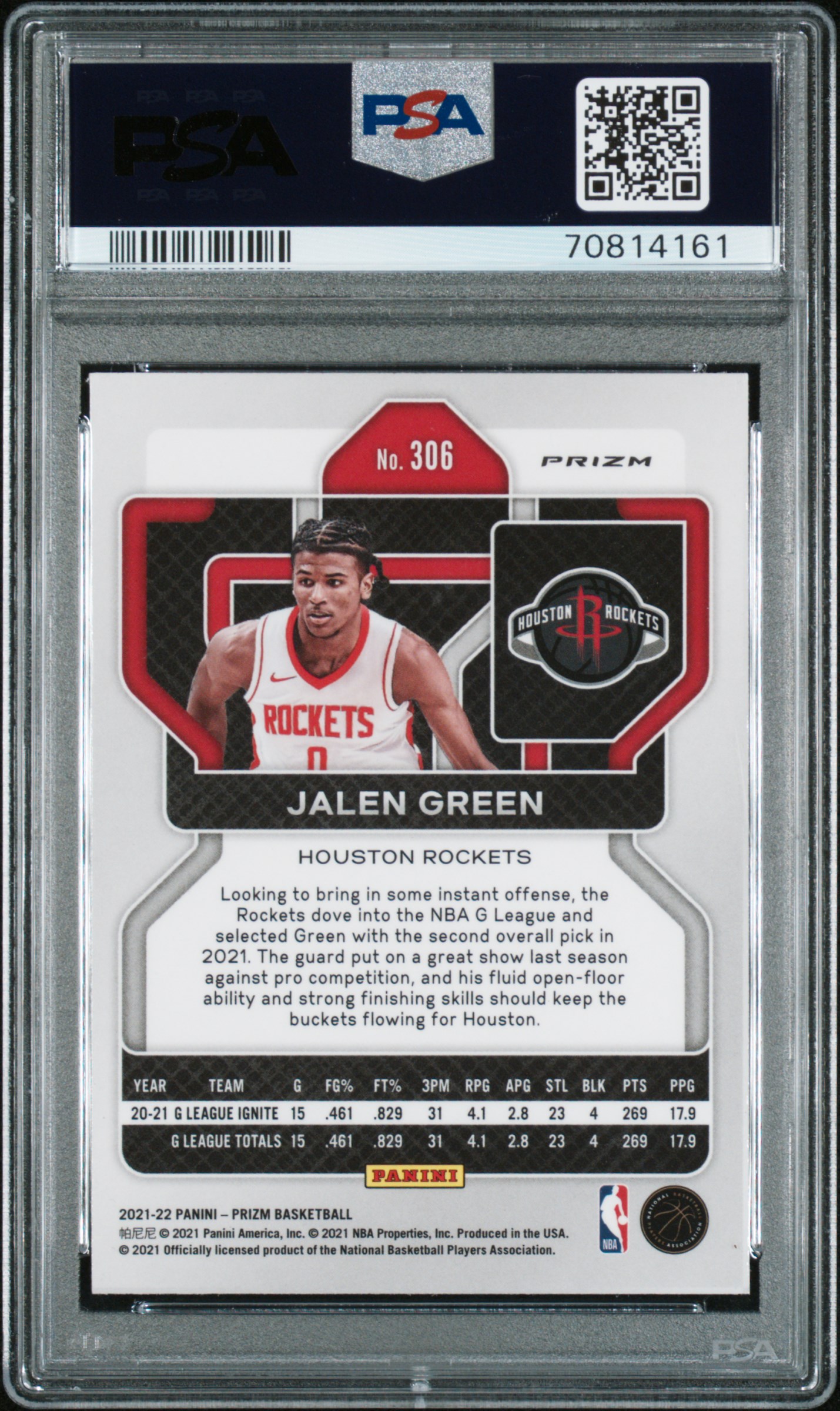 2021 Panini Prizm Jalen Green #306 (Ice) Gem Mt 10 back
