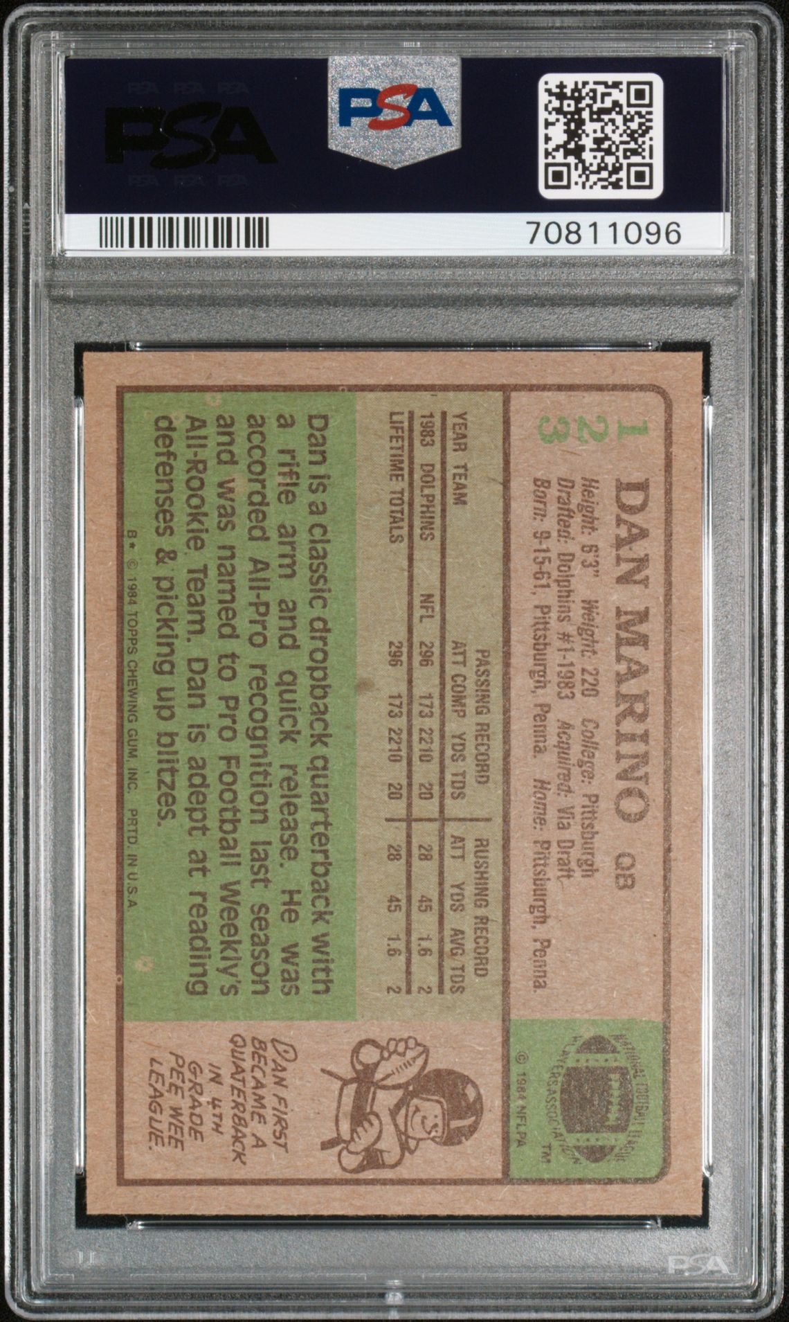 1984 Topps Dan Marino #123 Nm-Mt 8 back