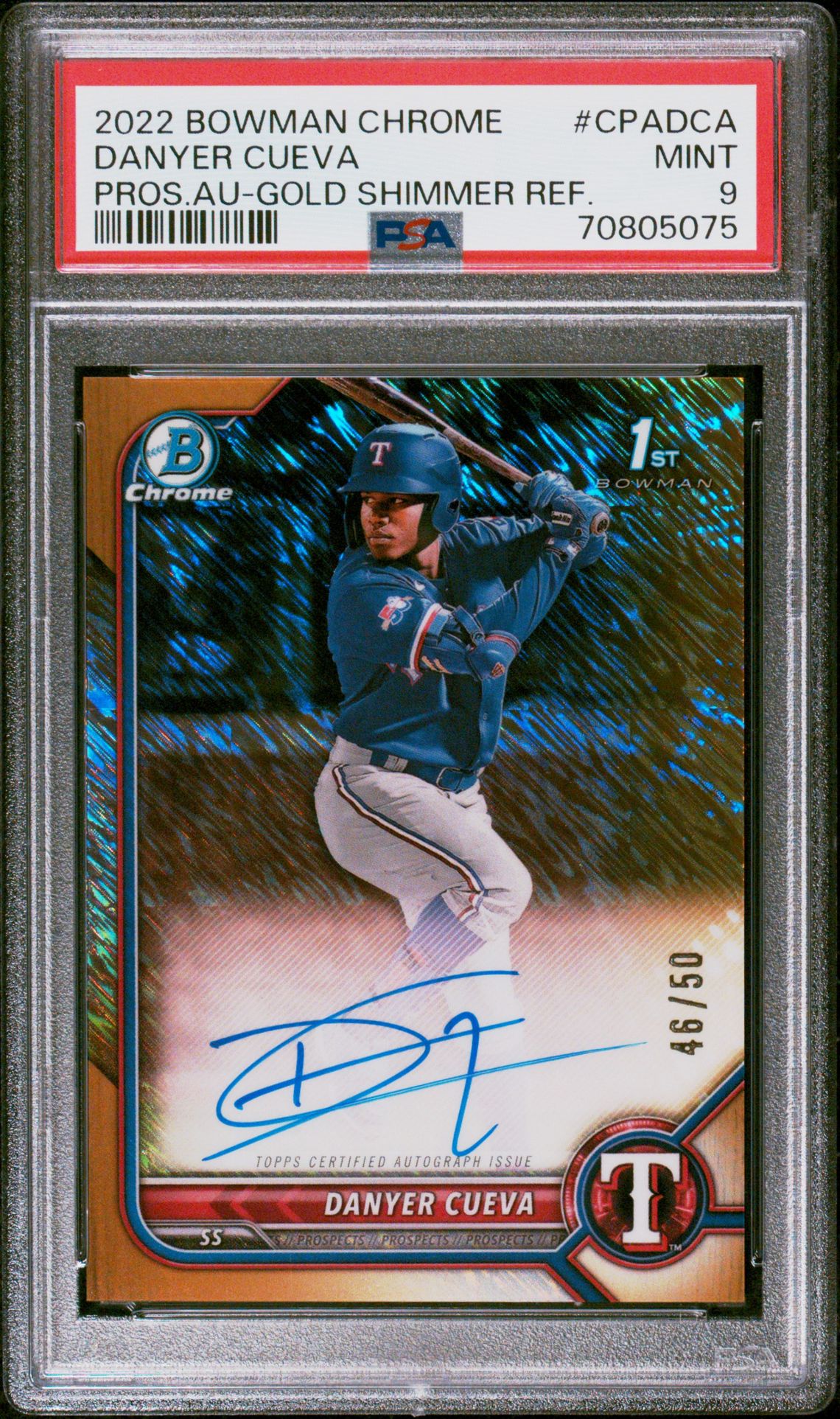 2022 Bowman BOWMAN CHROME PROSPECT AUTOGRAPHS Gold Shimmer #CPADCA Danyer Cueva front