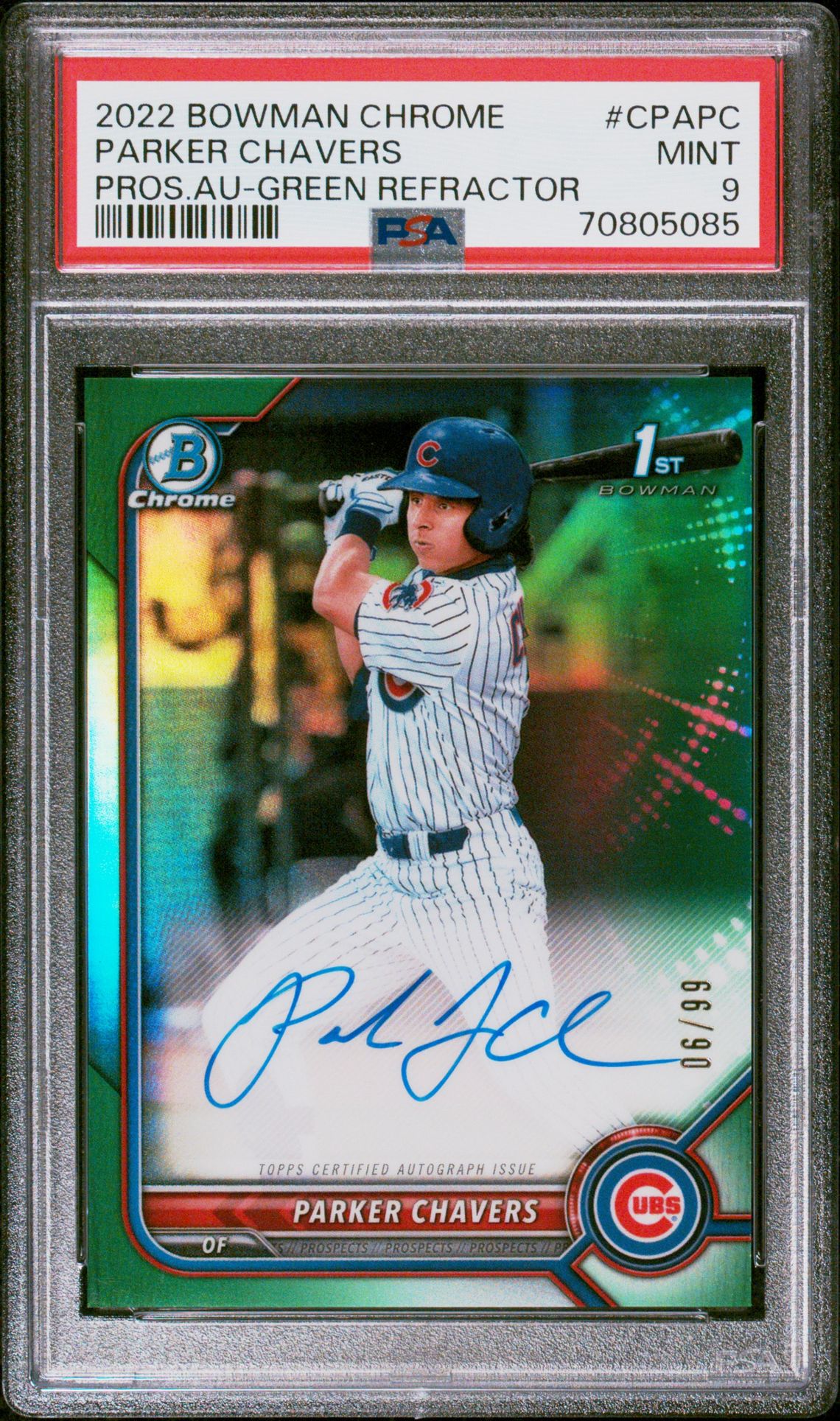 2022 Bowman BOWMAN CHROME PROSPECT AUTOGRAPHS Green Refractor #CPAPC Parker Chavers front