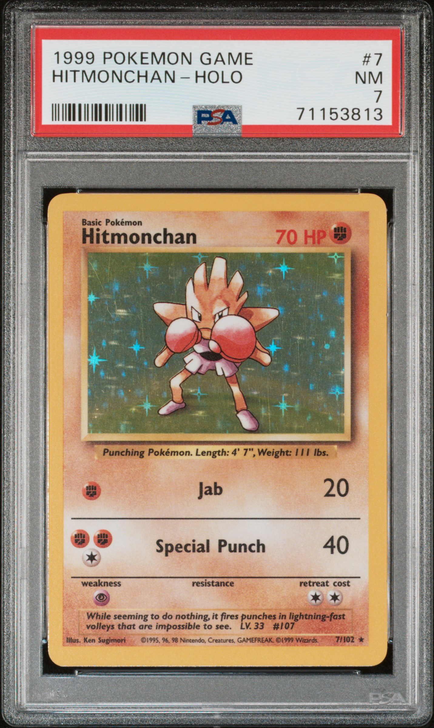 1999 #7 Hitmonchan-Holo PSA 7 Game