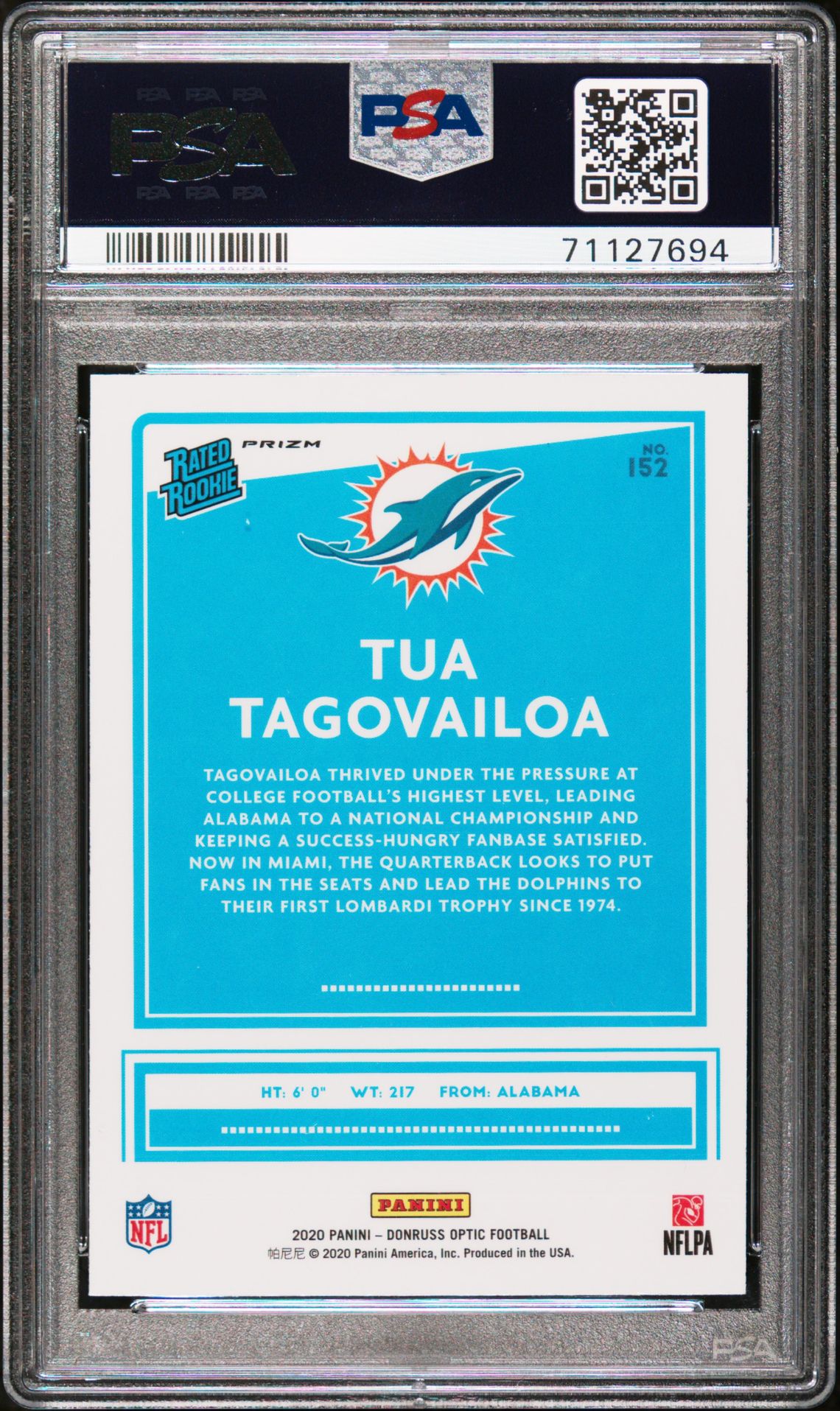 2020 Panini Donruss Optic Tua Tagovailoa #152 (Pink) Gem Mt 10 back