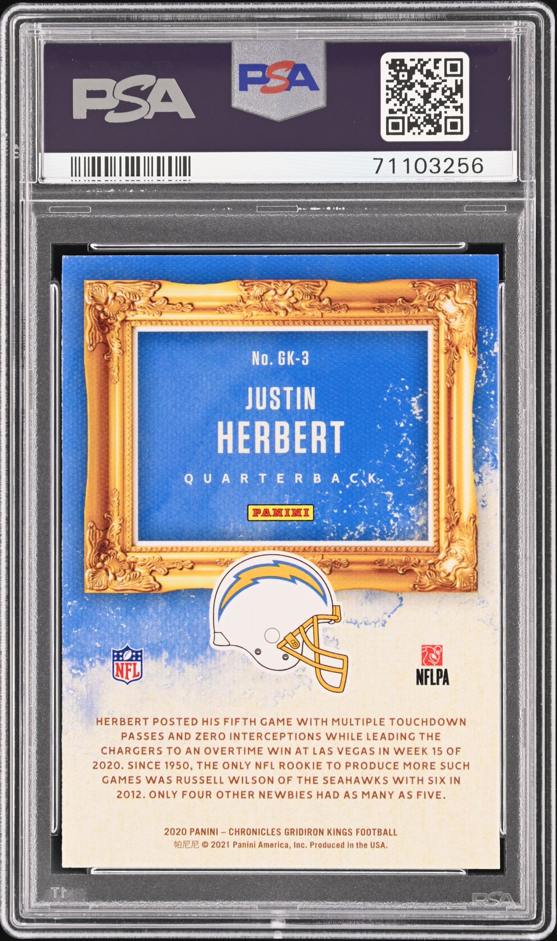 2020 Panini Chronicles Gridiron Kings Justin Herbert #Gk3 (Gridiron Kings-Pink) Mint 9 back