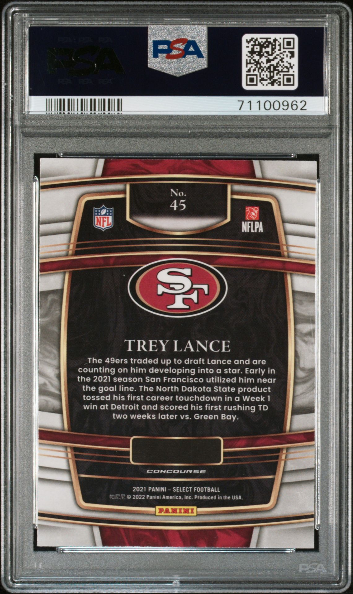 2021 Panini Select Trey Lance #45 Gem Mt 10 back