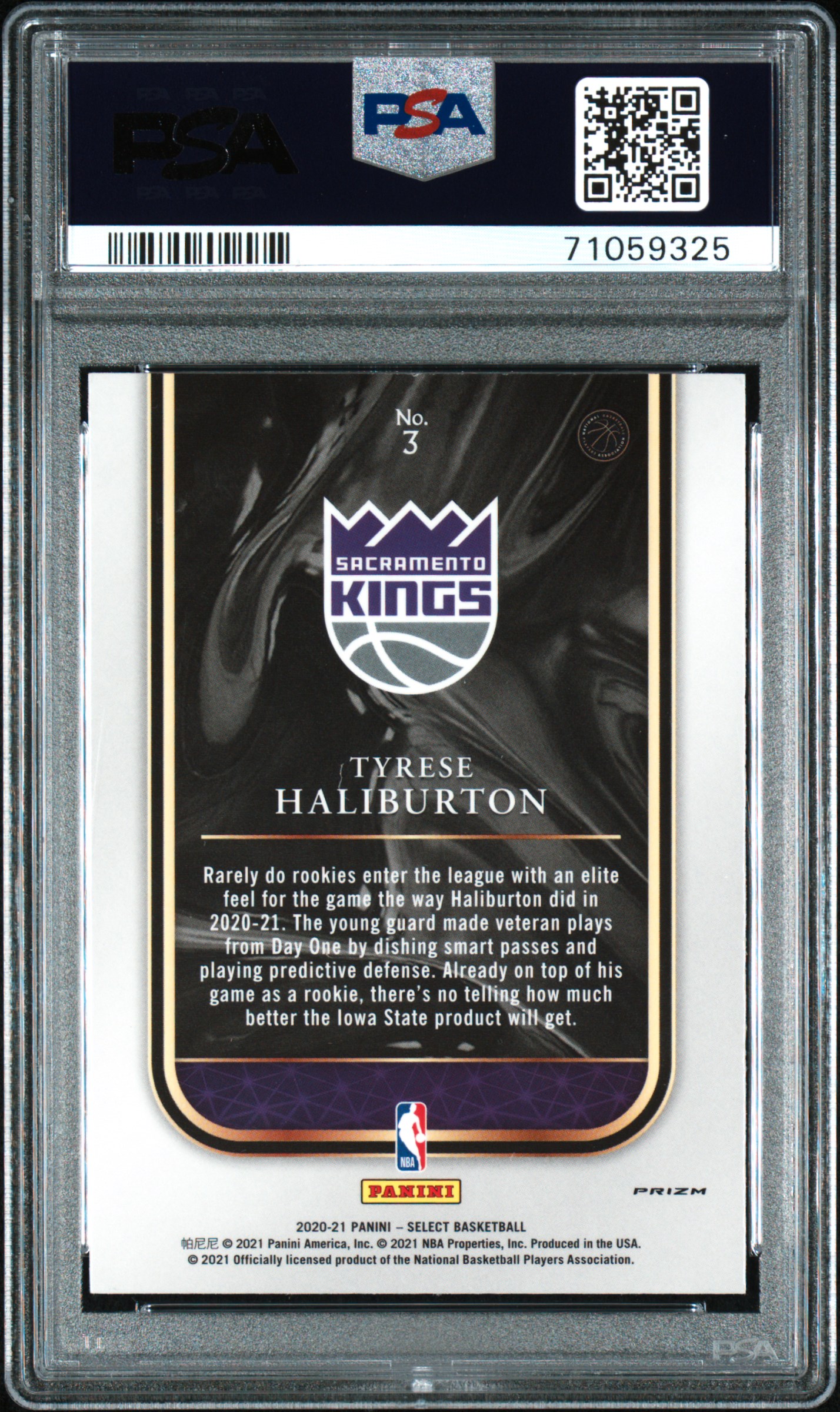 2020 Panini Select Rookie Selections Tyrese Haliburton #3 (Rookie Selections-Silver) Mint 9 back