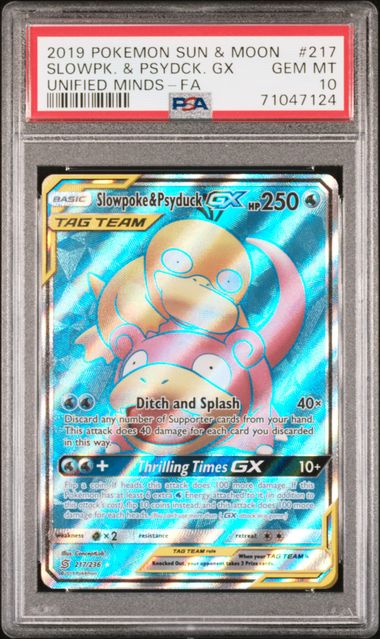 2019 Pokemon POKEMON SUN & MOON UNIFIED MINDS FA #217 Slowpk. & Psydck. Gx front