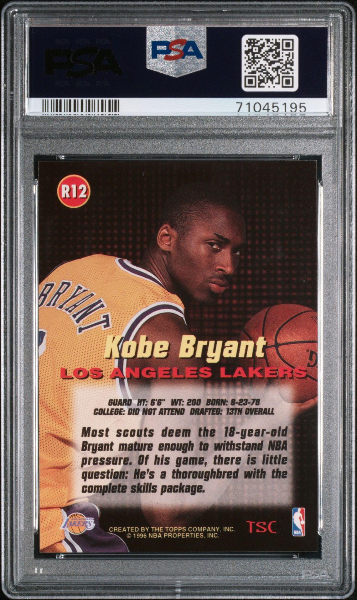 1996 Stadium Club Rookies 1 Kobe Bryant #R12 (Rookies 1) Mint 9 back