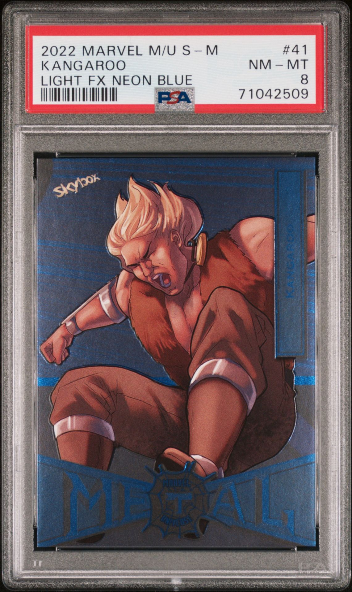 2022 SkyBox SKYBOX MARVEL METAL UNIVERSE SPIDER-MAN Blue #41 Kangaroo front