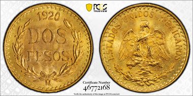 1920-Mo 2 Peso KM-461  Au MS66
